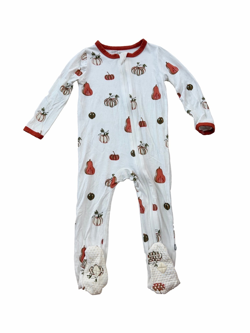 Kyte Baby Size 12-18 Months White Orange Pumpkin Print Bamboo Footie Pajamas